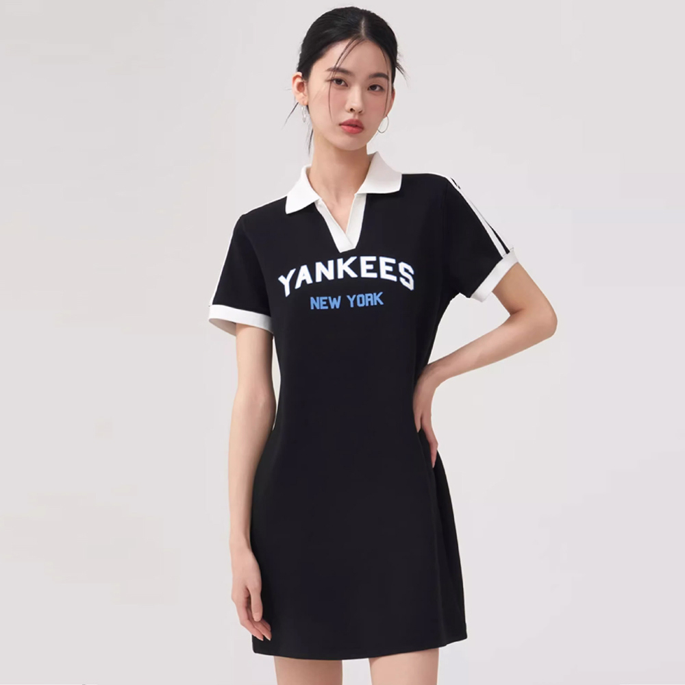 MLB 短袖連身裙 洋裝 長版上衣 Varsity系列 紐約洋基隊 (3FOPV0153-50BKS)