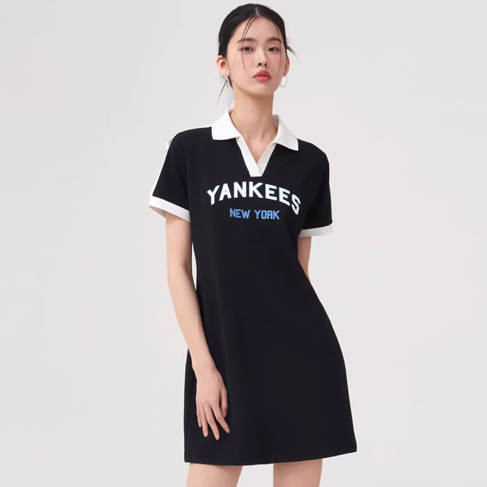 MLB 短袖連身裙 洋裝 長版上衣 Varsity系列 紐約洋基隊 (3FOPV0153-50BKS)