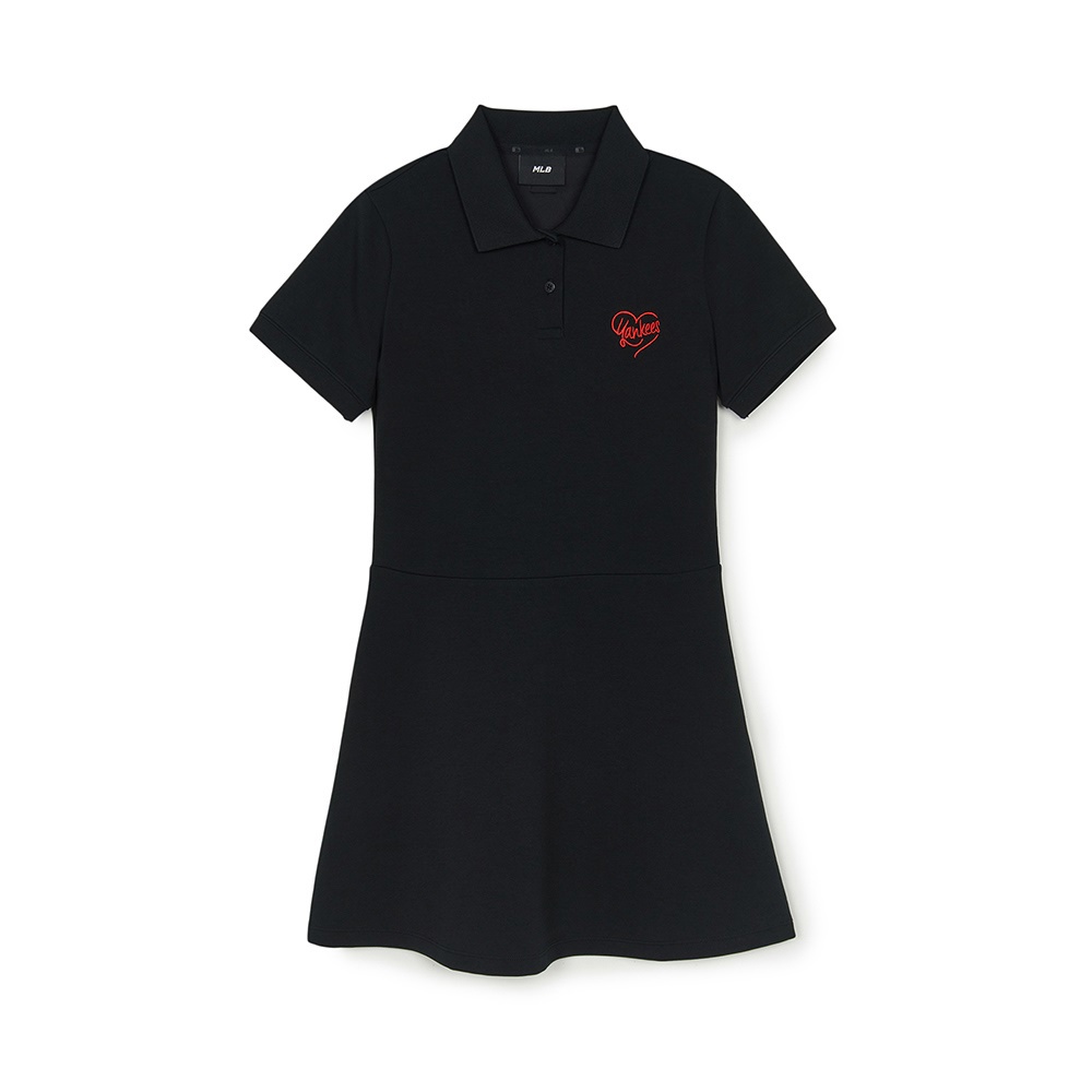 MLB 短袖連身裙 洋裝 長版上衣 Heart 紐約洋基隊 (3FOPH0153-50BKS)