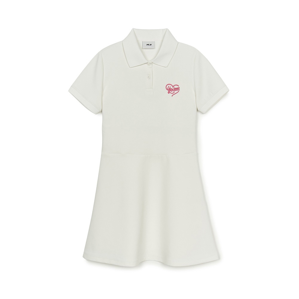 MLB 短袖連身裙 洋裝 長版上衣 Heart 紐約洋基隊 (3FOPH0153-50IVS)