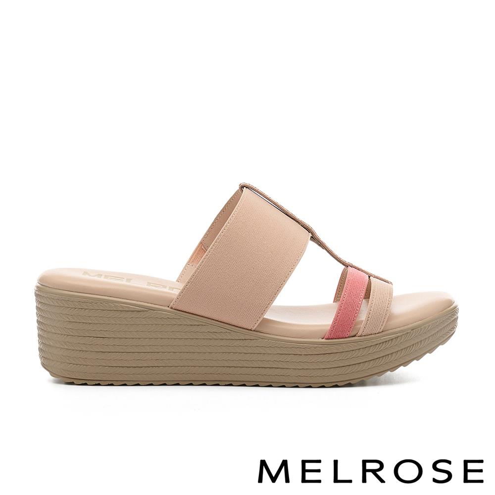 MELROSE 美樂斯 夏日輕旅 別致時尚晶鑽繫帶拼接鬆緊帶厚底拖鞋－粉