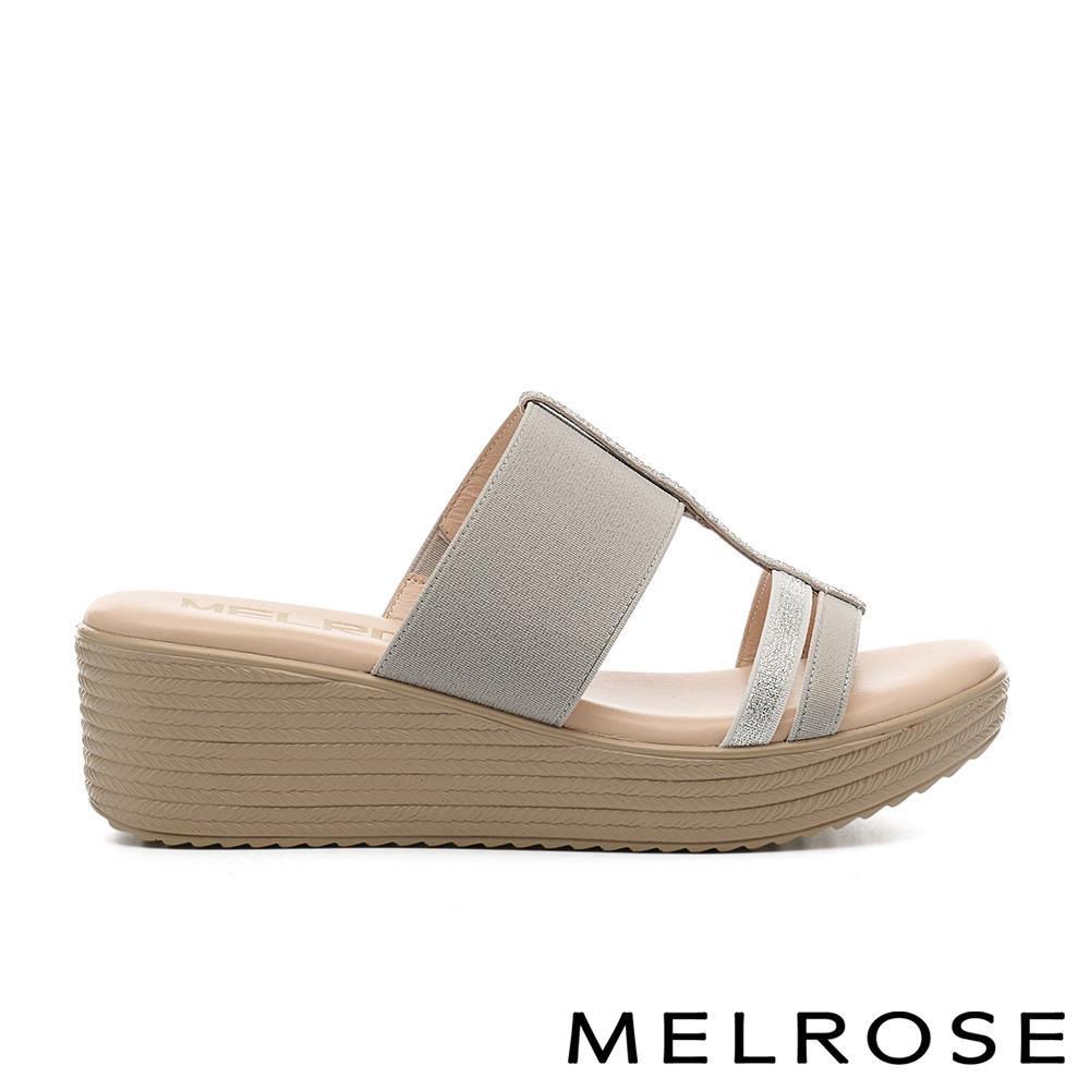 MELROSE 美樂斯 夏日輕旅 別致時尚晶鑽繫帶拼接鬆緊帶厚底拖鞋－銀