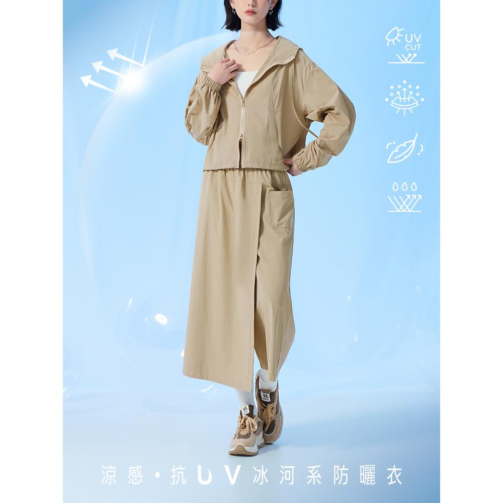 涼感.抗UV鬆緊腰七分冰河系防曬寬褲裙