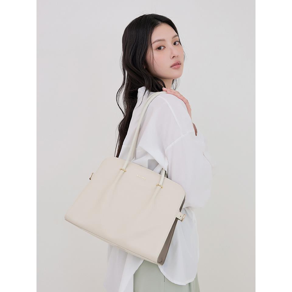 ■S'AIME■撞色包釦手提梯形包 ハンドルショルダーバック/送料込 □S'AIME□撞色包釦手提梯形包 ハンドルショルダーバック/送料込