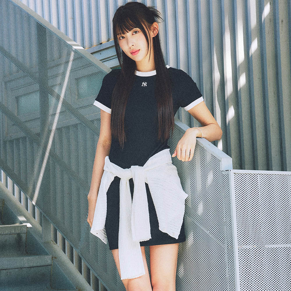 MLB 短袖連身裙 洋裝 長版上衣  紐約洋基隊 (3FOPB0453-50BKS)