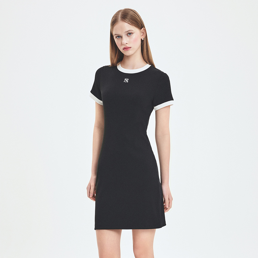 MLB 短袖連身裙 洋裝 長版上衣  紐約洋基隊 (3FOPB0453-50BKS)