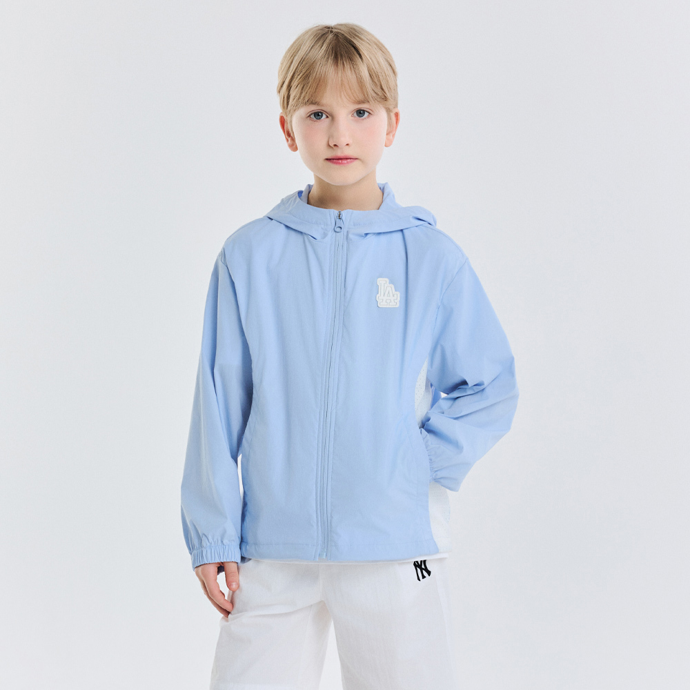 MLB KIDS 抗UV連帽防風外套 夾克 童裝 洛杉磯道奇隊 (7AWJB0653-07SBL)