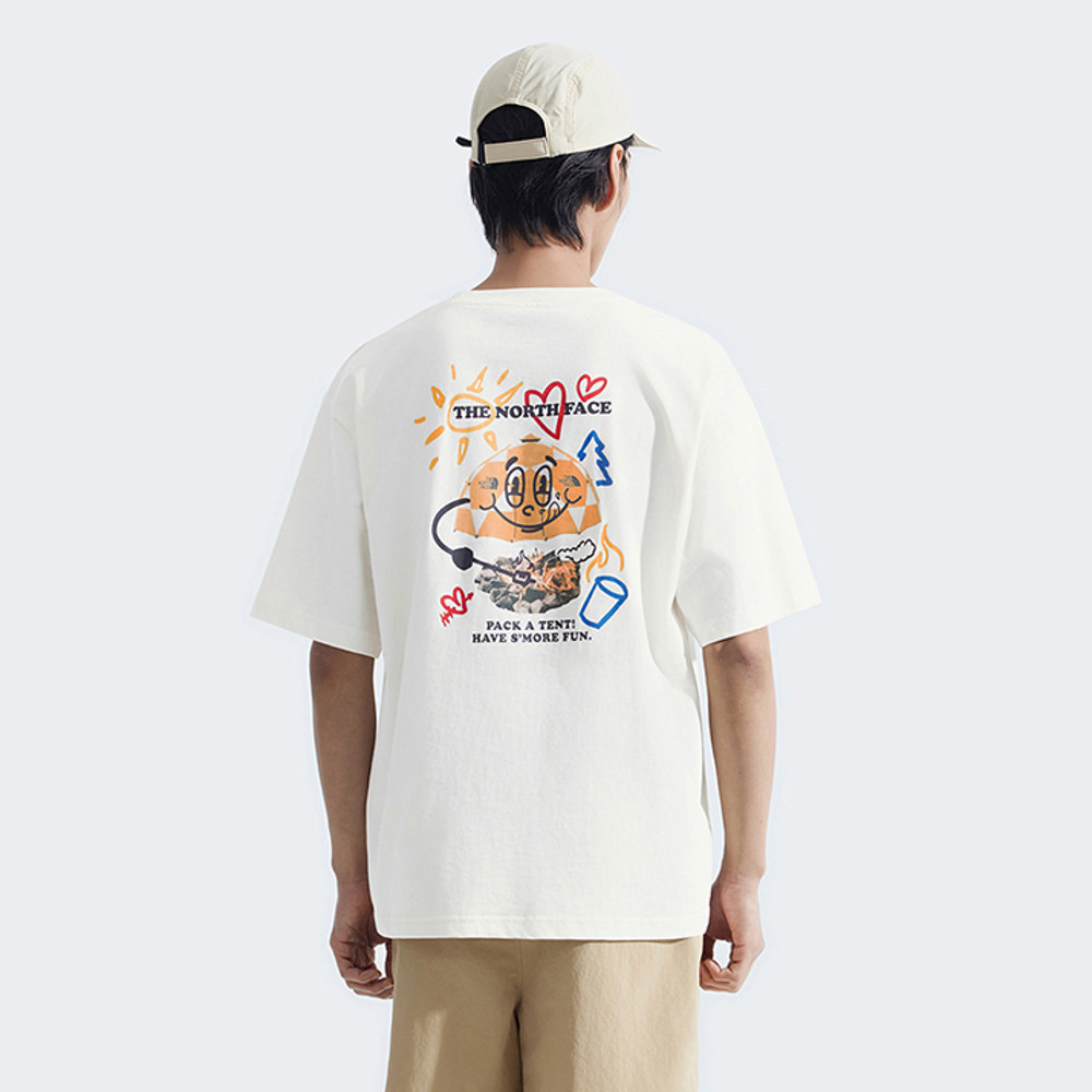 The North Face北面男女款米白色純棉短袖T恤｜8D85QLI