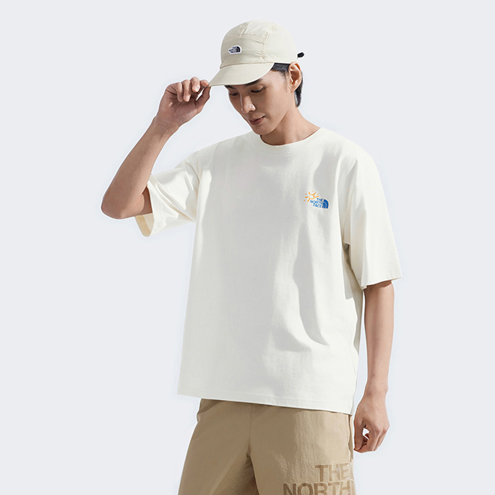The North Face北面男女款米白色純棉短袖T恤｜8D85QLI