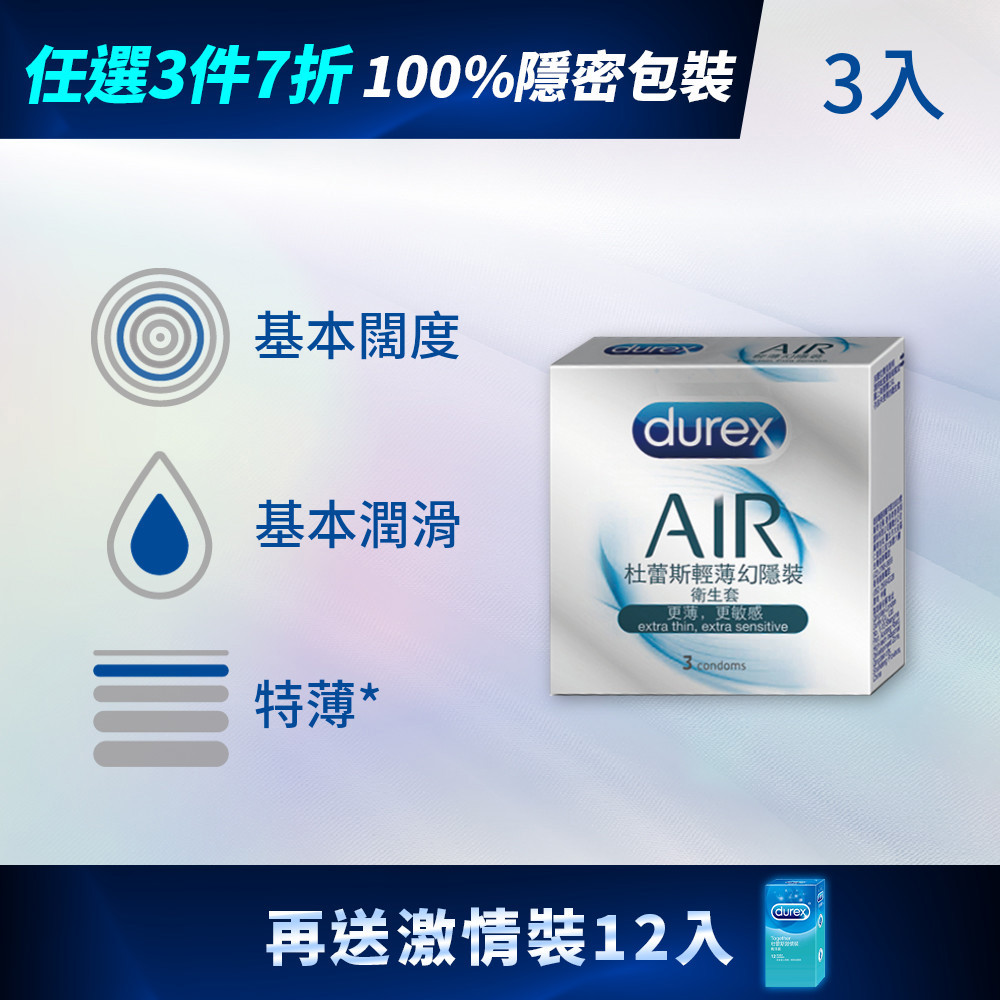 【買9送12】杜蕾斯輕薄幻隱裝衛生套3入