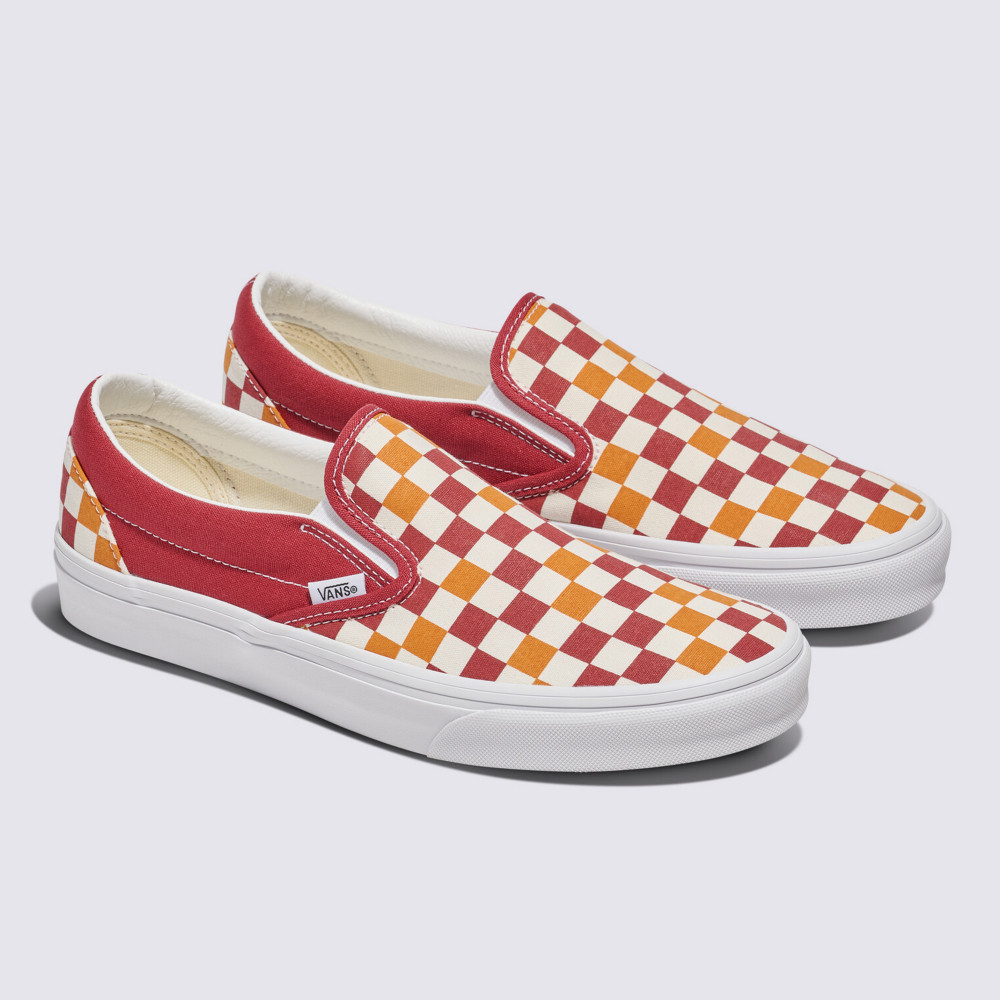 Classic Slip-On 橘色/紅色棋盤格滑板鞋