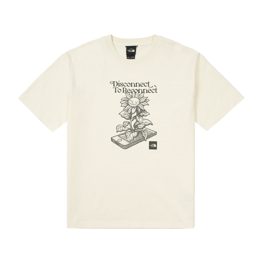 UE男款米白色純棉大尺寸印花短袖T恤｜8C6QQLI