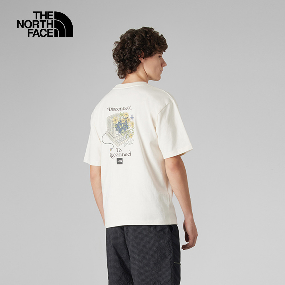 UE男款米白色純棉大尺寸印花短袖T恤｜8C6RQLI