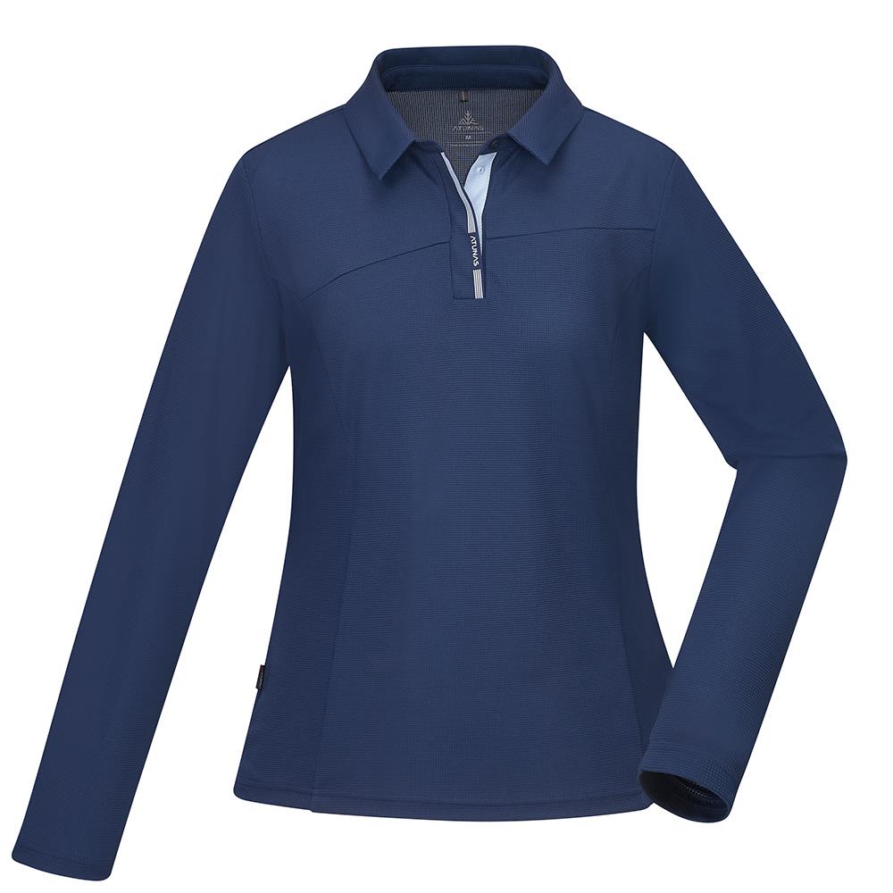 女款POLARTEC POWER DRY透氣排汗長袖POLO衫(A1PSGZ02W藏青/抗臭/透氣/銀離子)