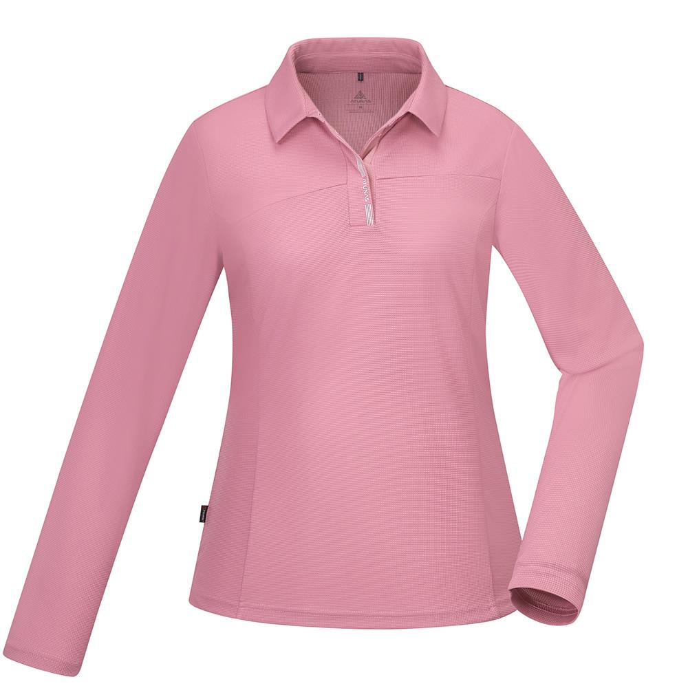 女款POLARTEC POWER DRY透氣排汗長袖POLO衫(A1PSGZ02W杏桃粉/抗臭/透氣/銀離子)