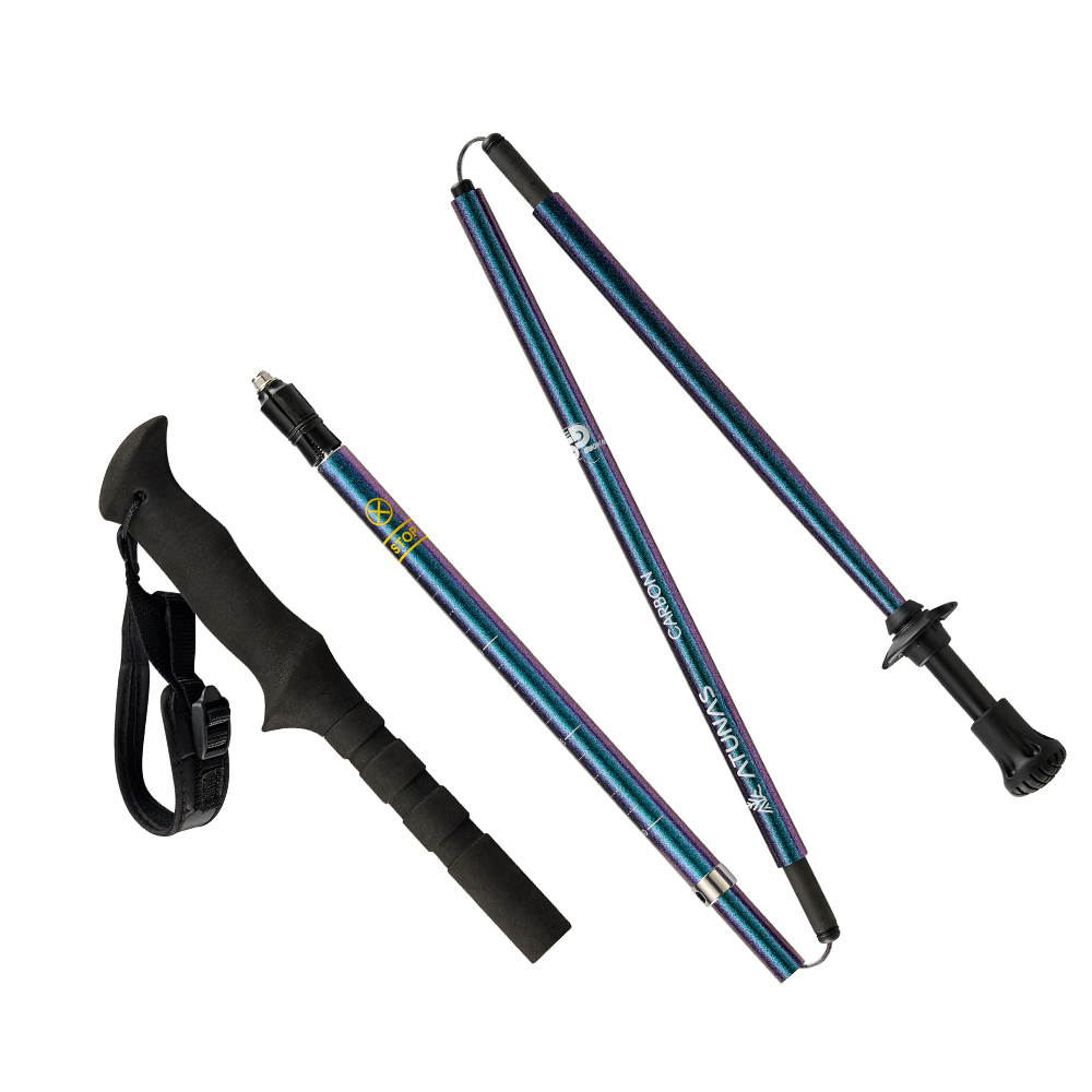 【單支入】直把碳纖維四節折疊登山杖(125/36CM(A1WSGZ03N變色龍藍綠/輕量/登山/健行)