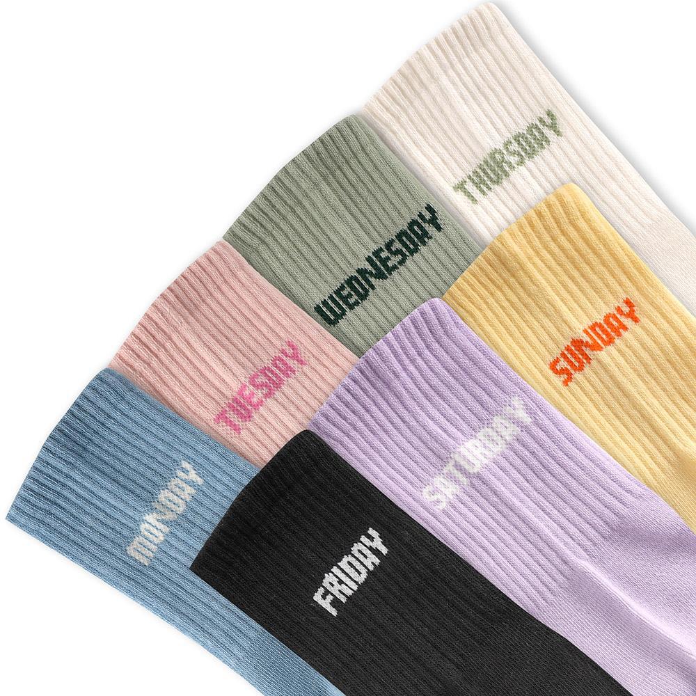 Fashion純色跳豹PUMA字樣半統襪 7雙組 男女共同