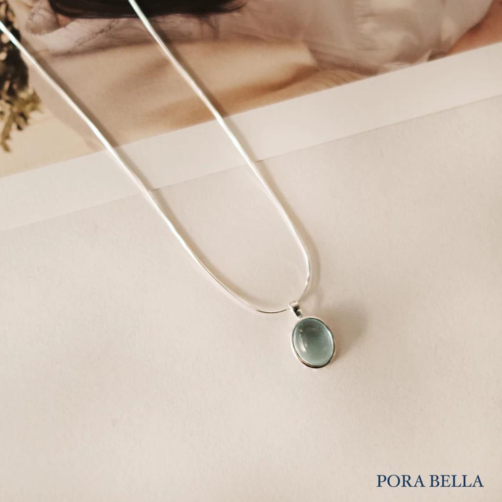 【Porabella】925純銀海藍寶月光石項鍊 淡藍琉璃水晶項鍊 橢圓吊墜 鎖骨鏈 招桃花項鍊 Necklace-廠商直送