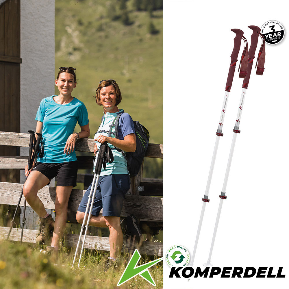 【Komperdell 奧地利】航太鋁合金強力鎖定登山杖(女用)(174235955-S白紅/健行登山/單支入/女性輕量設計)