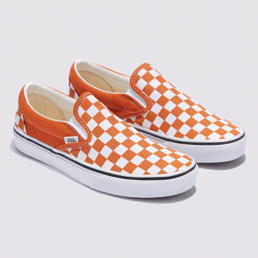 Vans Classic Slip-On 男女款橘色棋盤格滑板鞋
