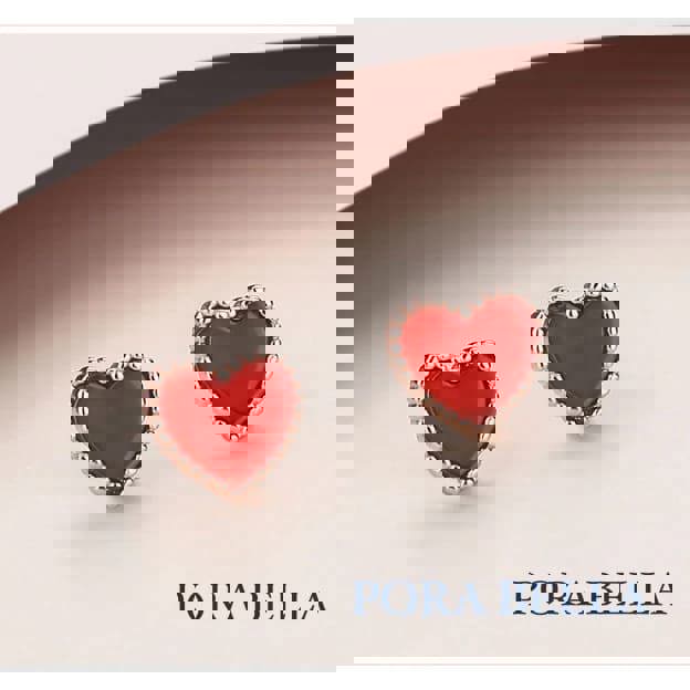 【Porabella】925純銀小紅心耳環 紅瑪瑙心型耳環 心型耳環 穿洞式耳環 Earrings-廠商直送