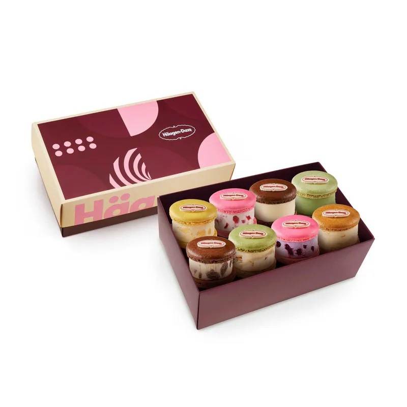 【哈根達斯 Haagen-Dazs】馬卡龍冰淇淋禮盒8入(冰淇淋口味：草莓/藍莓/芒果/香草/淇淋巧酥/抹茶/開心果/夏威夷果仁)
