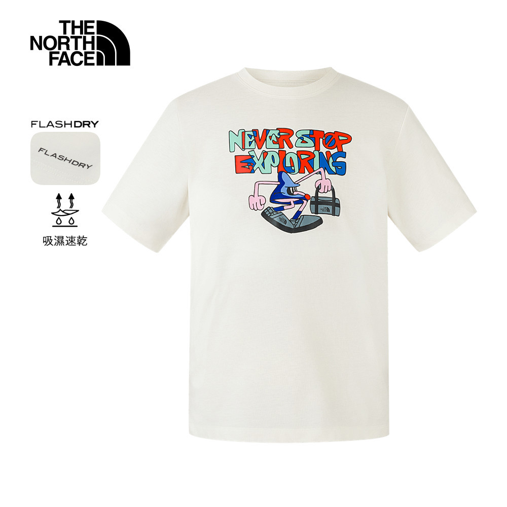 The North Face北面男女款米白色吸濕排汗趣味印花短袖T恤｜8GZ1QLI