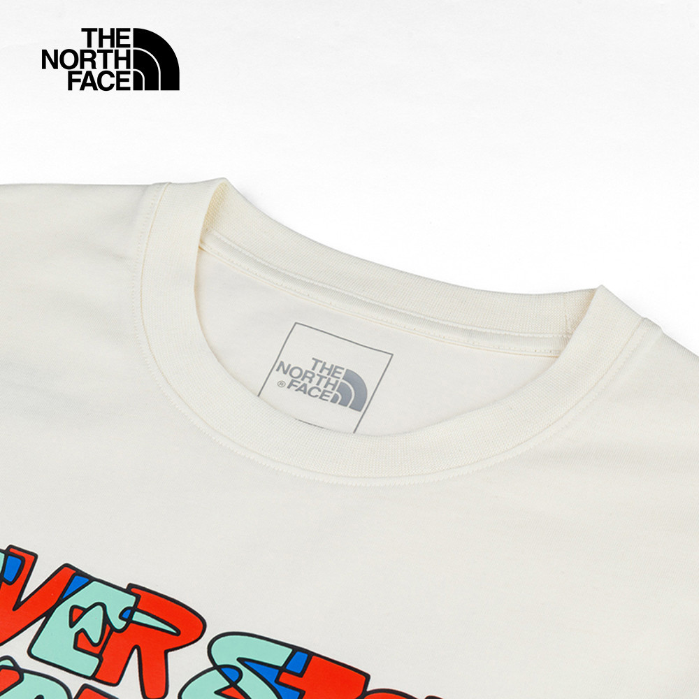 The North Face北面男女款米白色吸濕排汗趣味印花短袖T恤｜8GZ1QLI