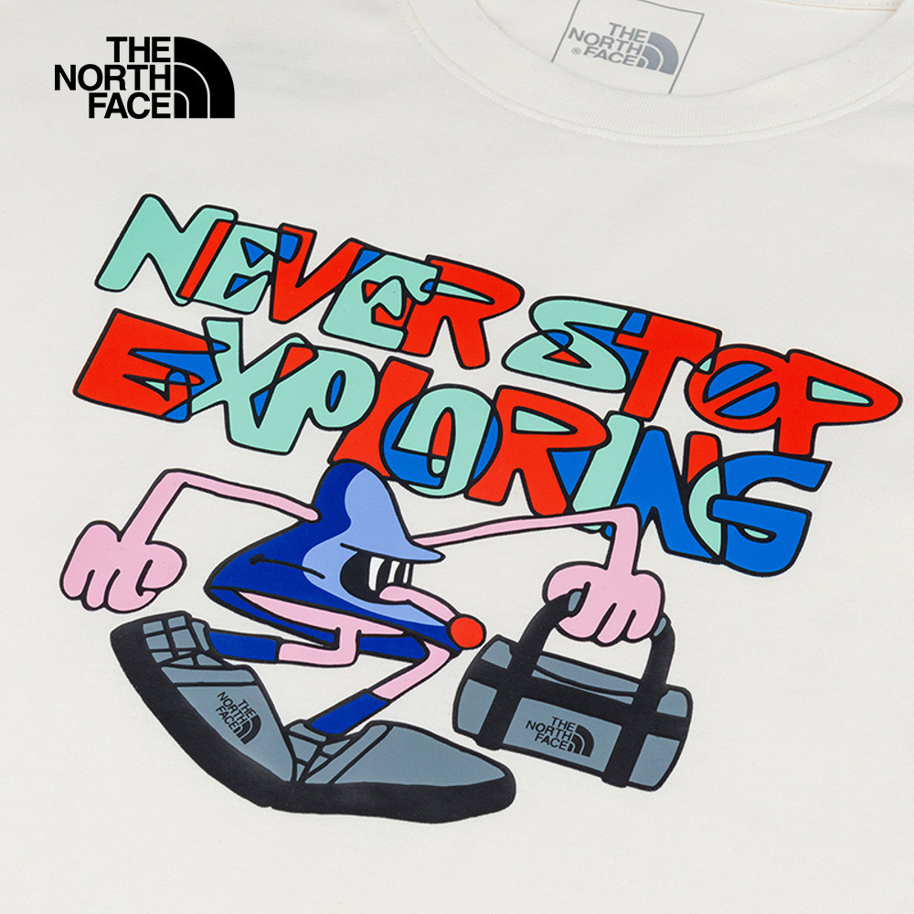 The North Face北面男女款米白色吸濕排汗趣味印花短袖T恤｜8GZ1QLI