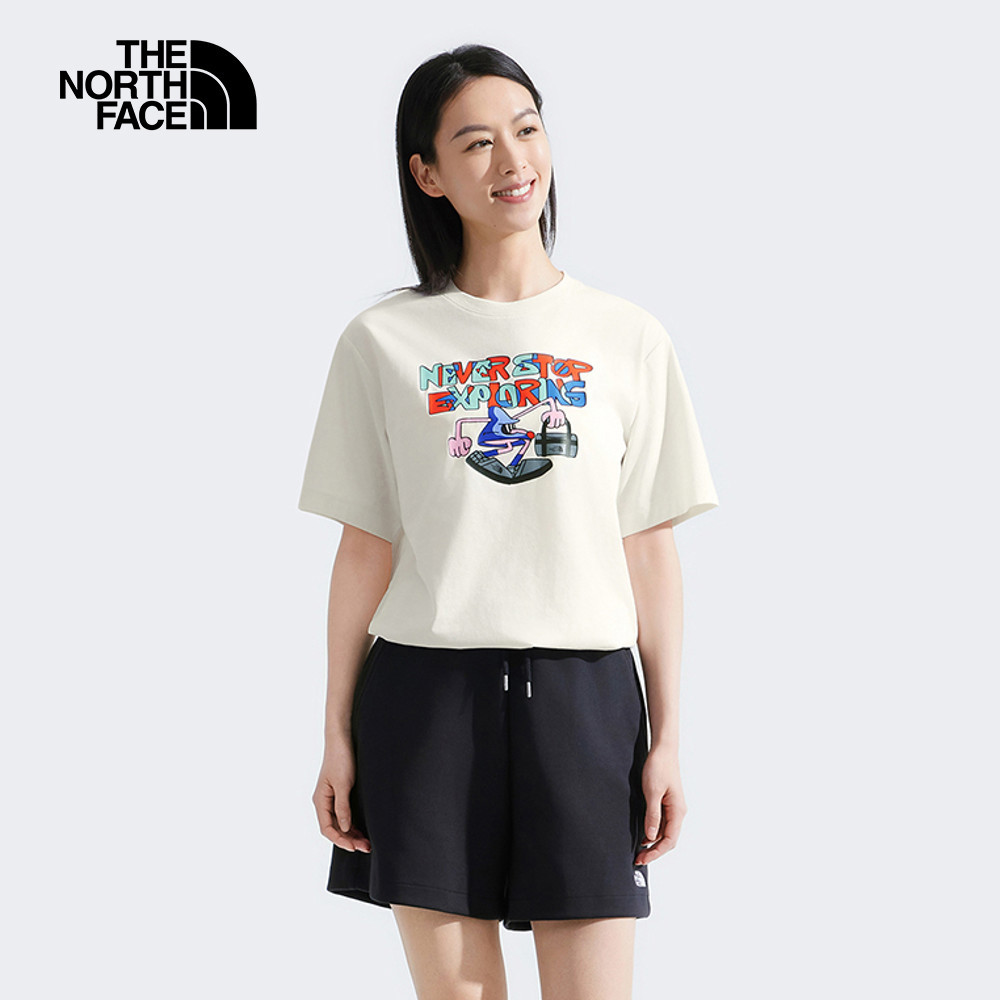 The North Face北面男女款米白色吸濕排汗趣味印花短袖T恤｜8GZ1QLI