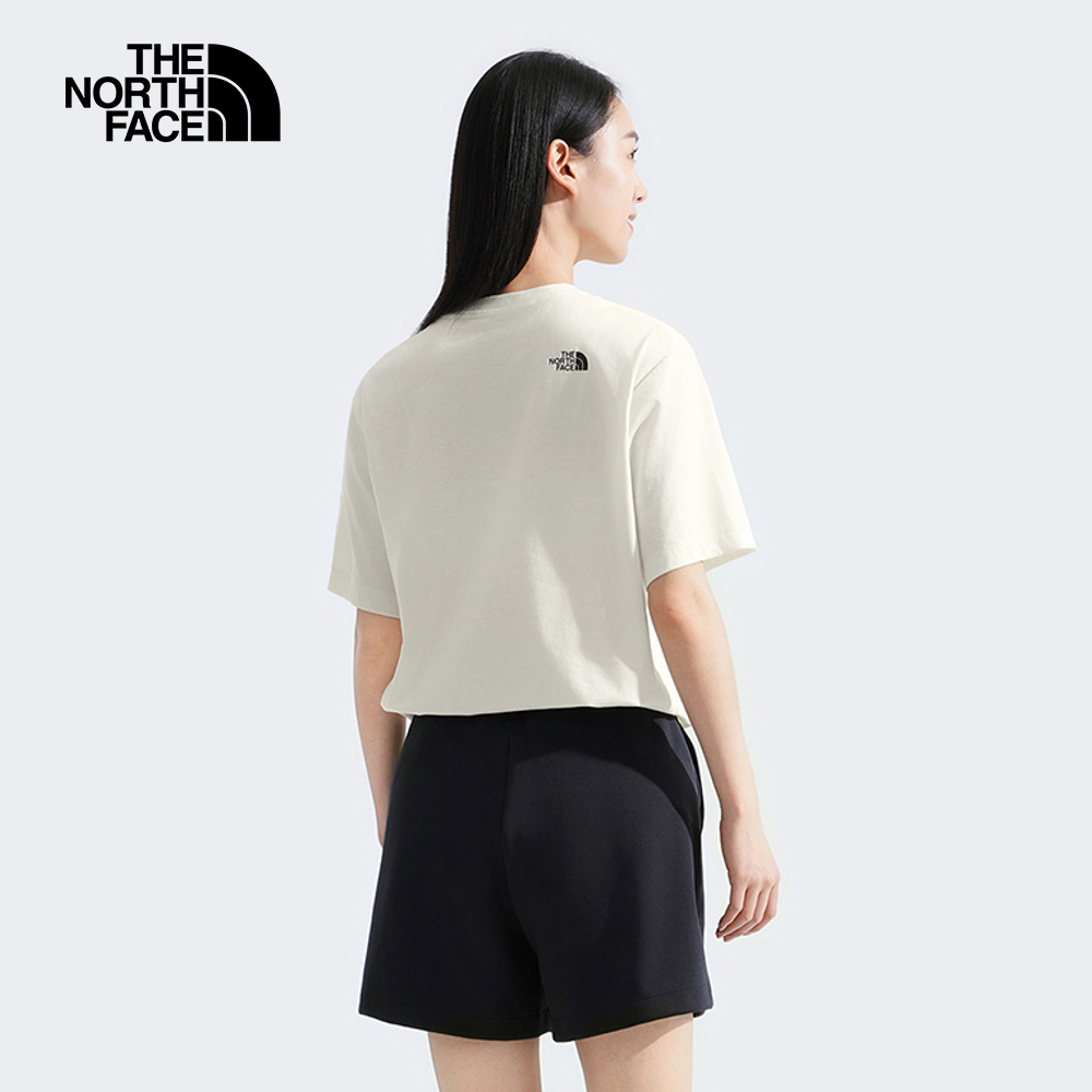 The North Face北面男女款米白色吸濕排汗趣味印花短袖T恤｜8GZ1QLI