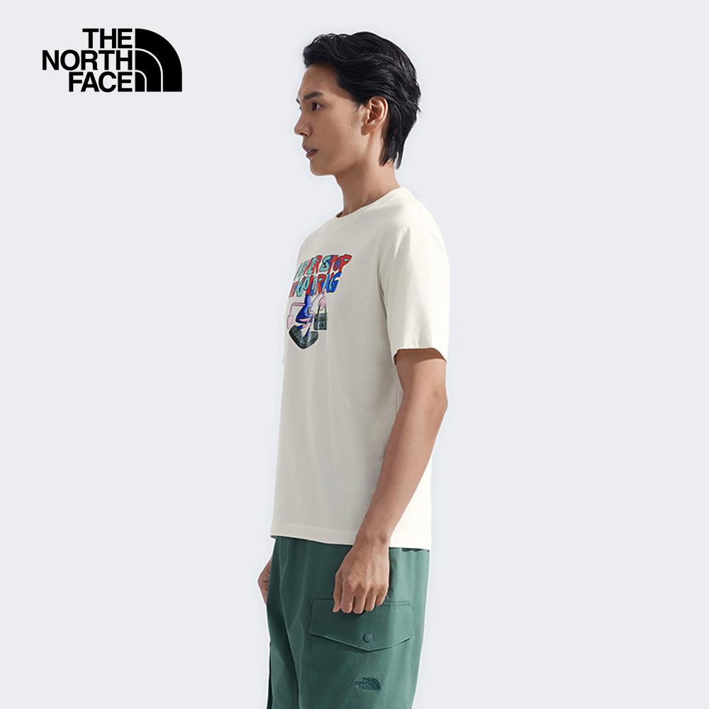 The North Face北面男女款米白色吸濕排汗趣味印花短袖T恤｜8GZ1QLI