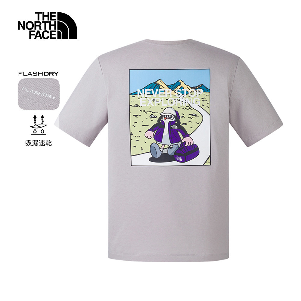 The North Face北面男女款灰色吸濕排汗戶外山川印花短袖T恤｜8GZ21OA