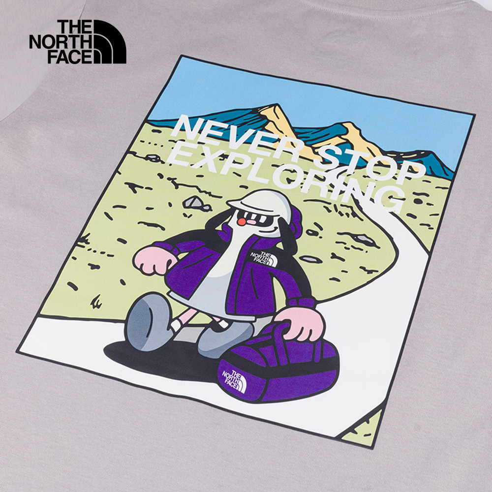 The North Face北面男女款灰色吸濕排汗戶外山川印花短袖T恤｜8GZ21OA