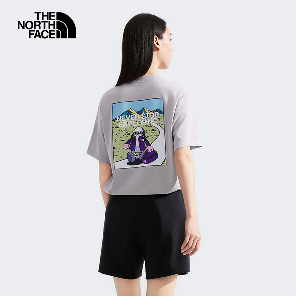 The North Face北面男女款灰色吸濕排汗戶外山川印花短袖T恤｜8GZ21OA