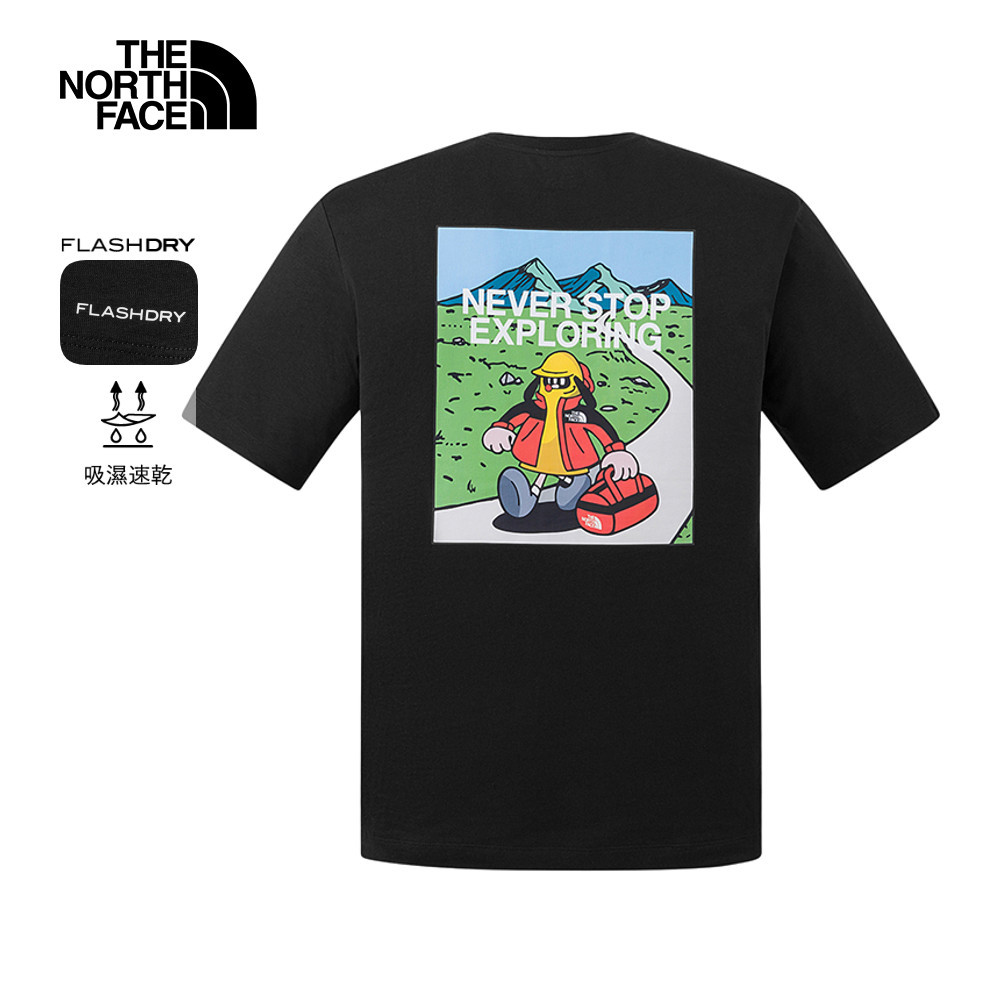 The North Face北面男女款黑色吸濕排汗戶外山川印花短袖T恤｜8GZ2JK3