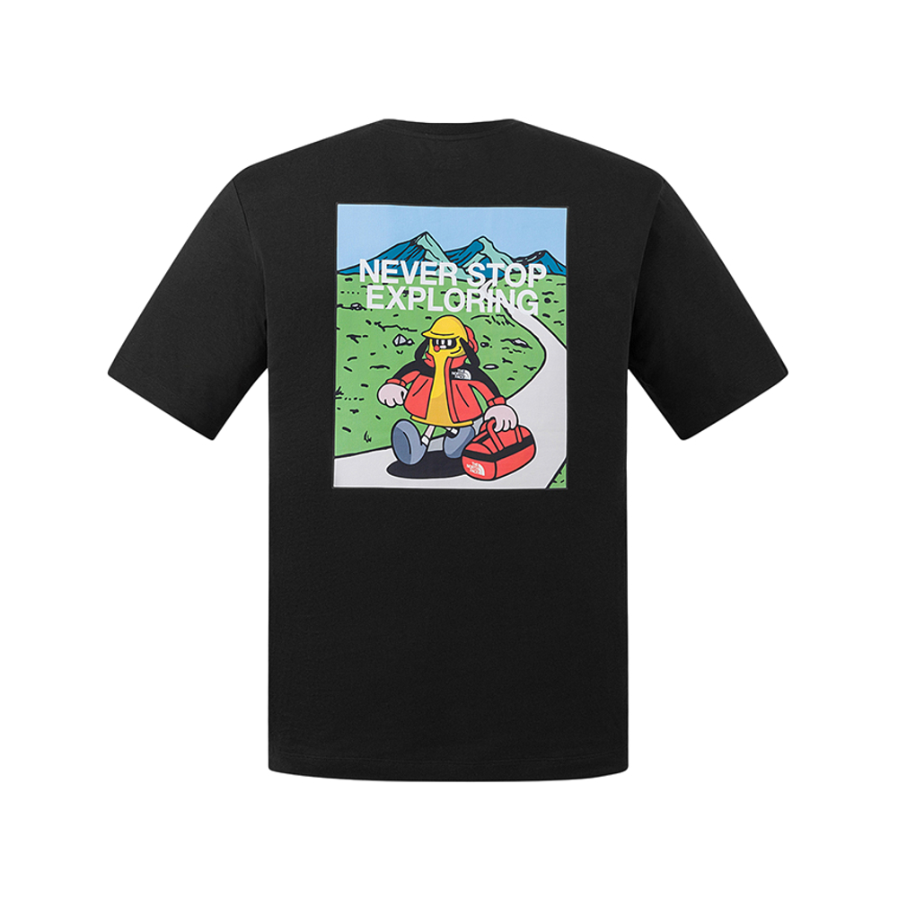 The North Face北面男女款黑色吸濕排汗戶外山川印花短袖T恤｜8GZ2JK3