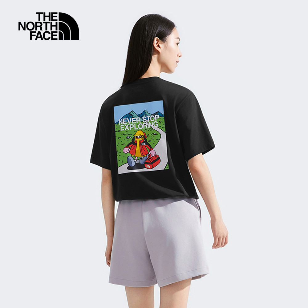The North Face北面男女款黑色吸濕排汗戶外山川印花短袖T恤｜8GZ2JK3