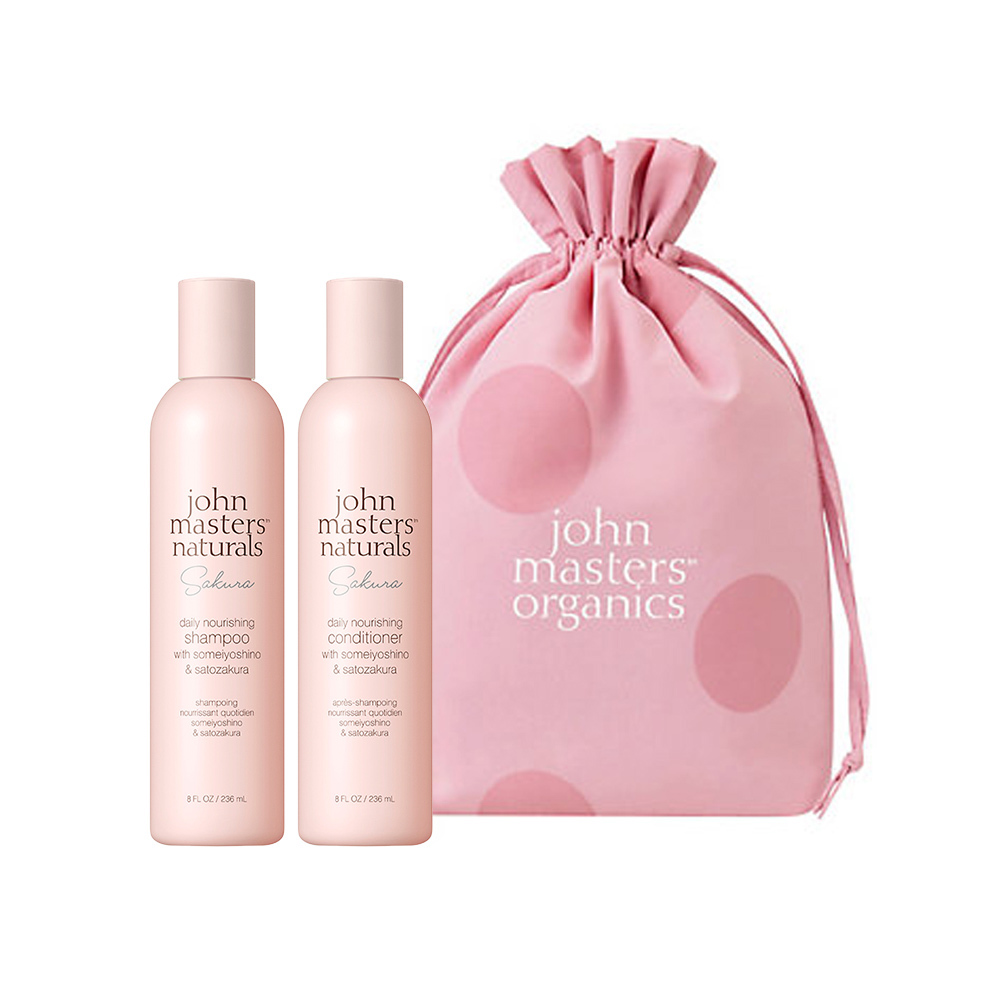 John masters naturals 櫻花絮語香氛洗髮潤髮組 含束口袋櫻花粉