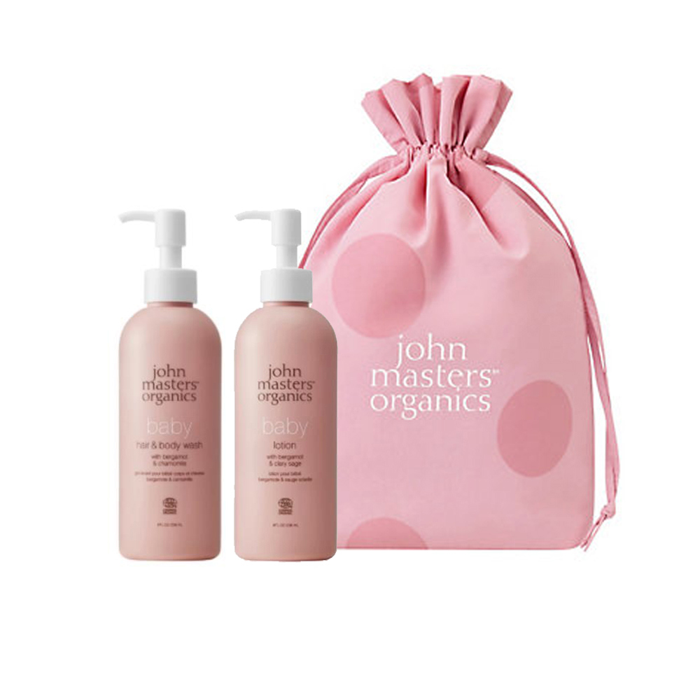 John Masters Organics 寶寶基礎洗潤組 含束口袋櫻花粉