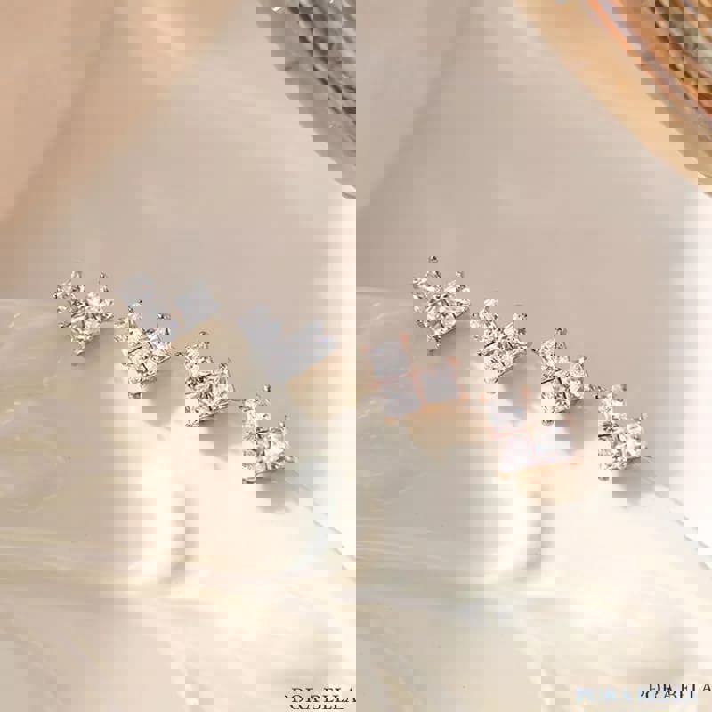 【Porabella】925純銀耳環耳釘 方鋯愛心耳環 鋯石耳環 鑲鑽愛心 個性耳環 甜美氣質 耳環 Earrings-廠商直送