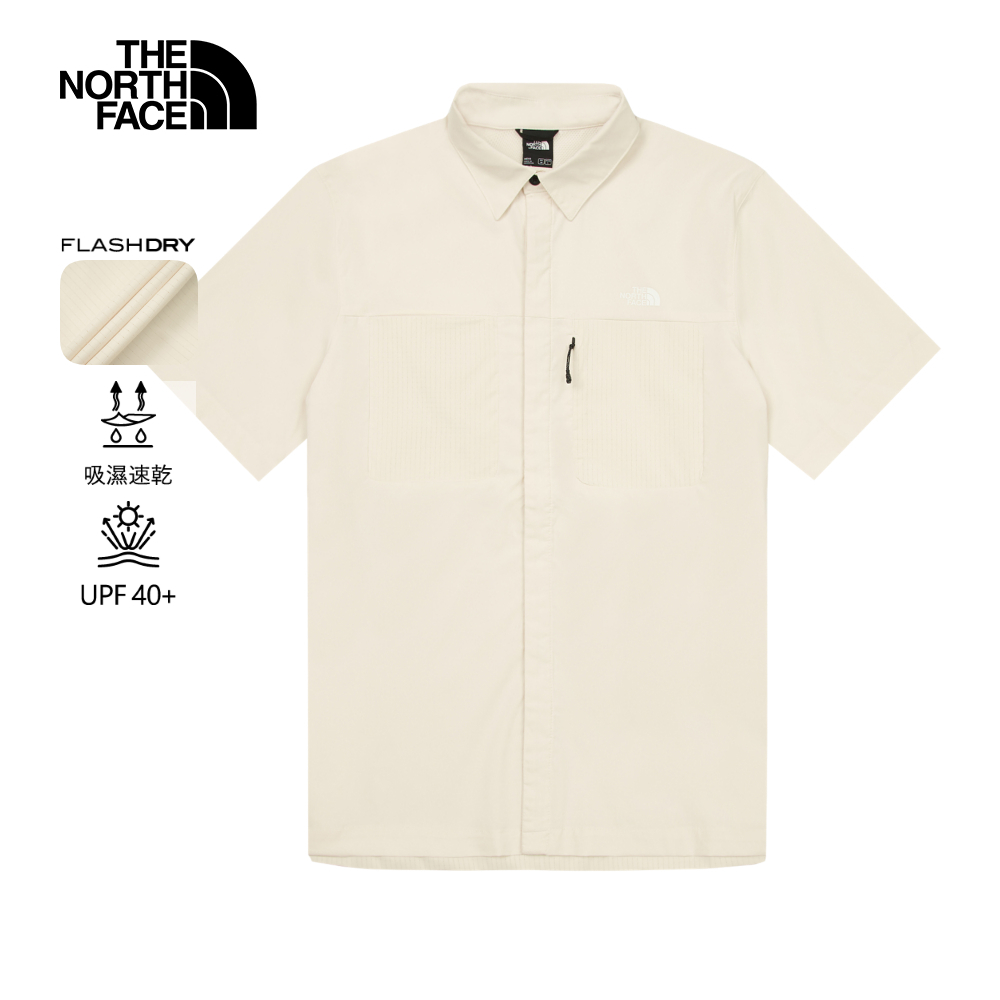 The North Face北面男款米白色UPF防曬短袖襯衫｜8DG0QLI