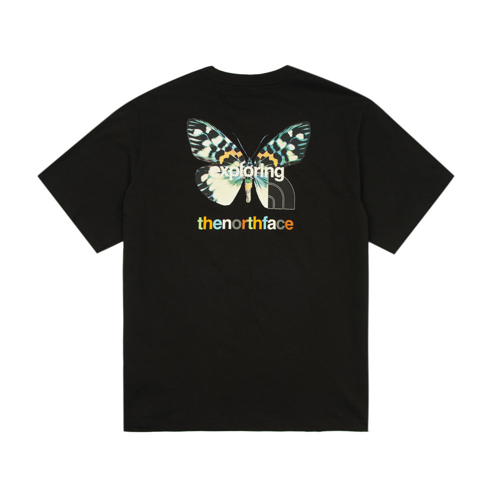 The North Face北面男女款黑色純棉大尺寸蝴蝶印花短袖T恤｜8DC0JK3