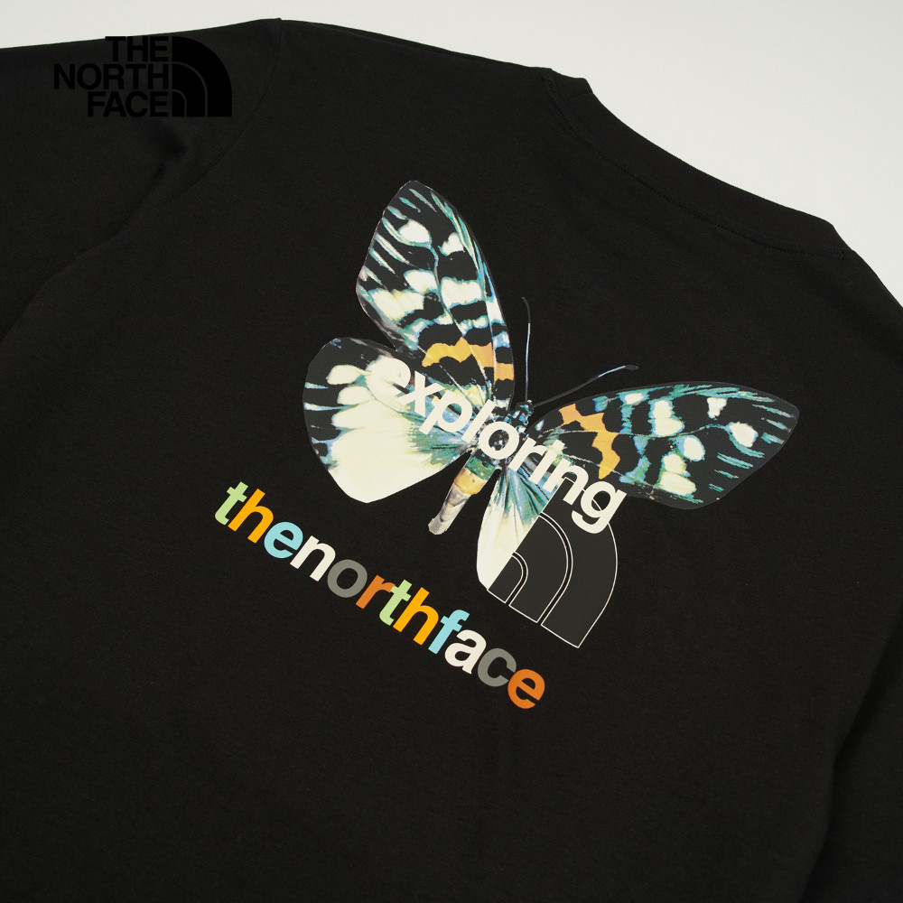 The North Face北面男女款黑色純棉大尺寸蝴蝶印花短袖T恤｜8DC0JK3