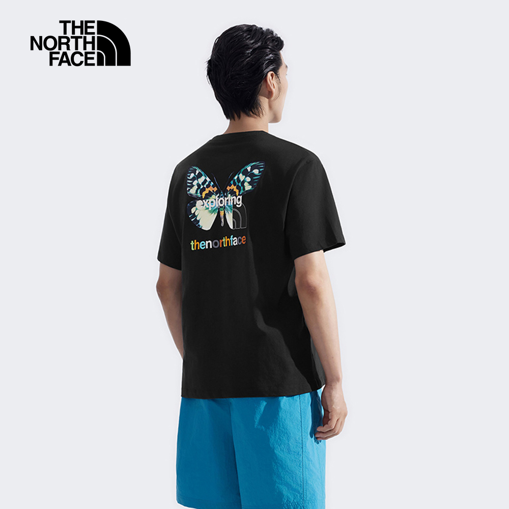 The North Face北面男女款黑色純棉大尺寸蝴蝶印花短袖T恤｜8DC0JK3