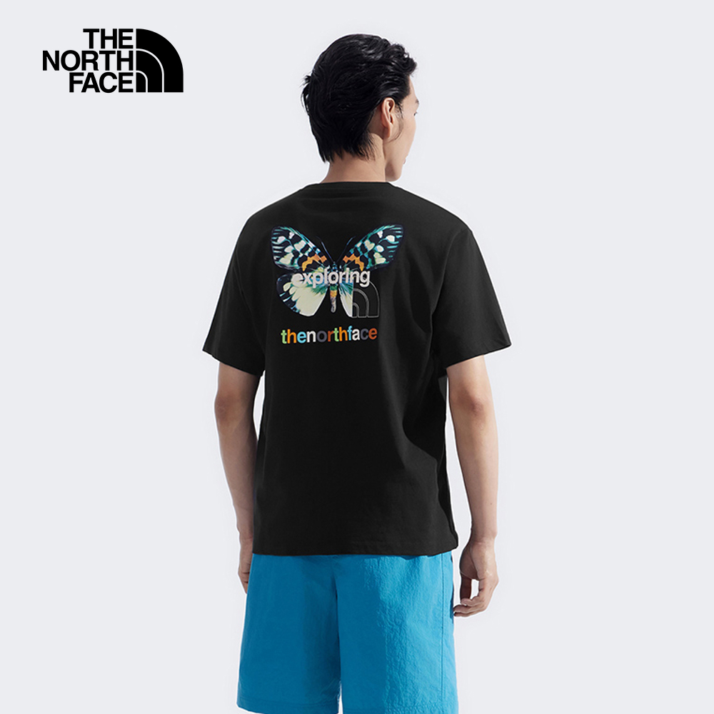 The North Face北面男女款黑色純棉大尺寸蝴蝶印花短袖T恤｜8DC0JK3