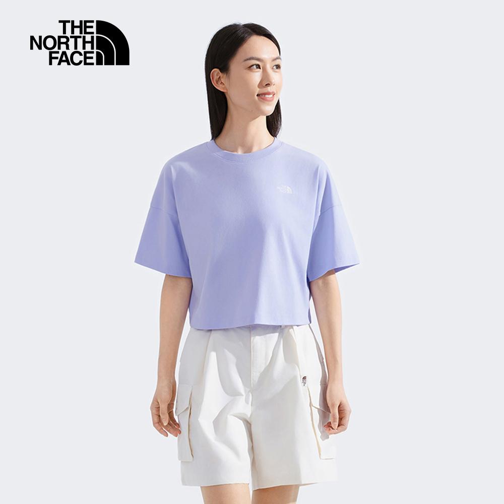 The North Face北面女款紫色純棉大尺寸花卉印花短袖T恤｜8DCF0VI