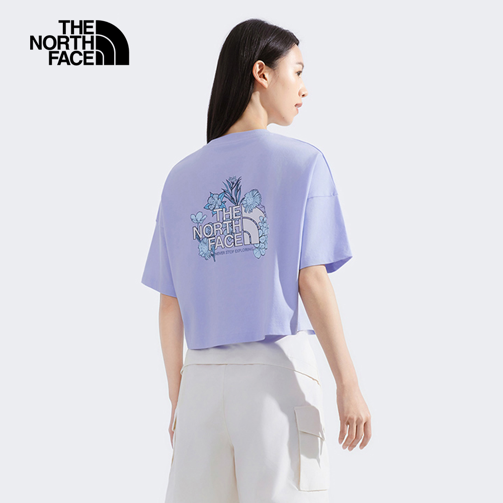 The North Face北面女款紫色純棉大尺寸花卉印花短袖T恤｜8DCF0VI