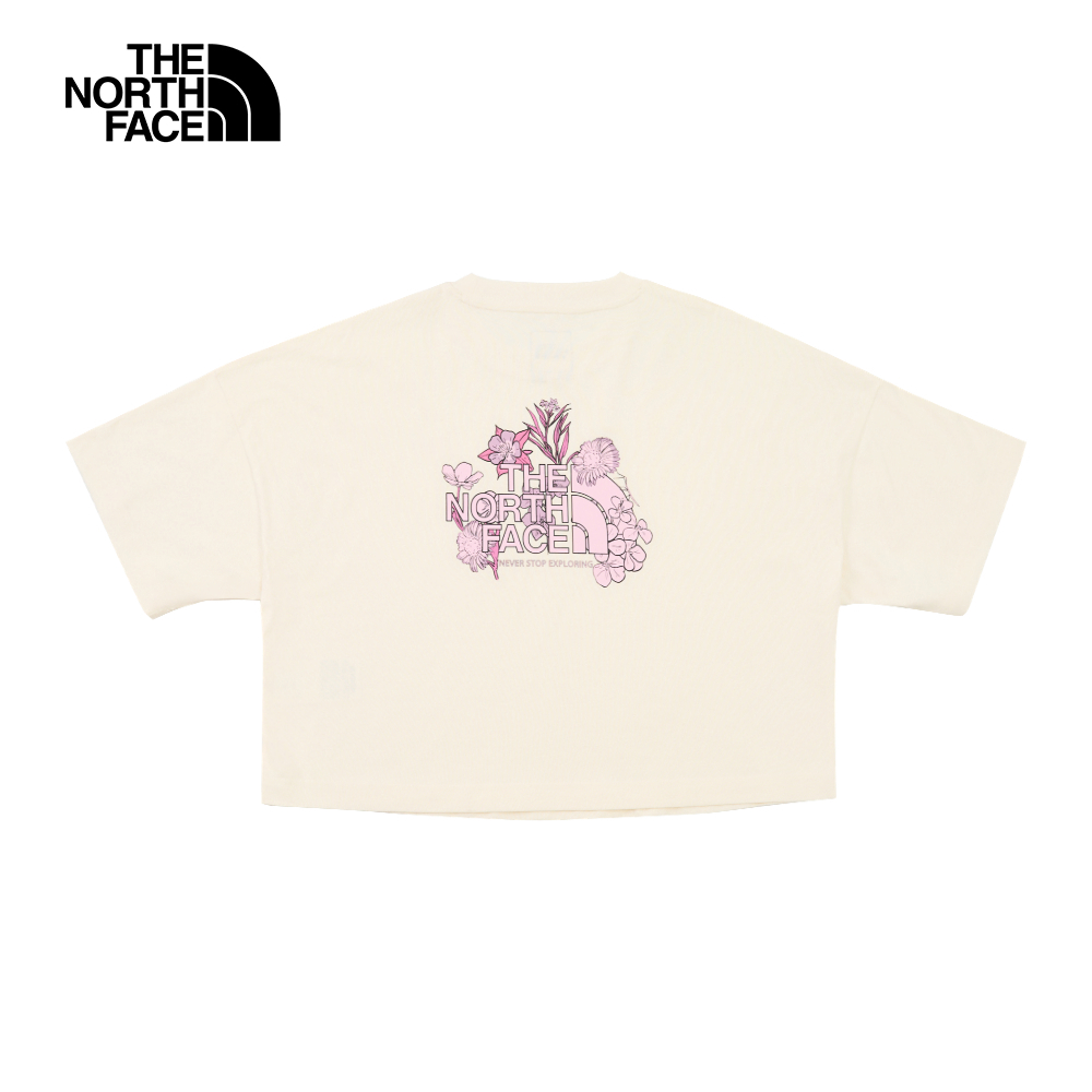 The North Face北面女款米白色純棉大尺寸花卉印花短袖T恤｜8DCFQLI