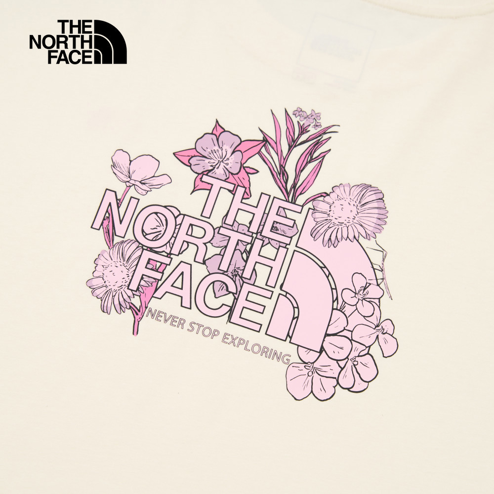The North Face北面女款米白色純棉大尺寸花卉印花短袖T恤｜8DCFQLI